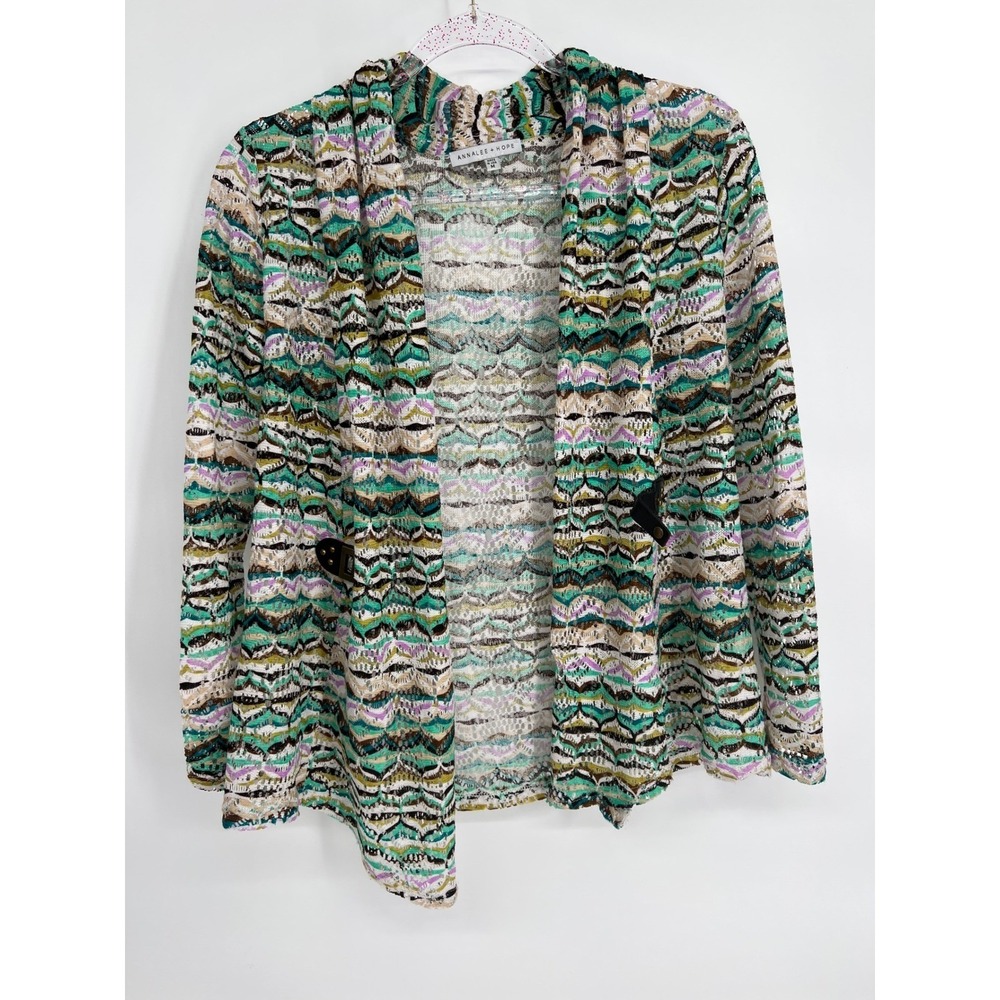 Annalee + Hope Crochet Knit Cardigan Open Front Colorful Cover Up M